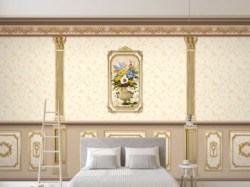 豪华欧式别墅罗马柱金色家装电视背景墙护墙板图片素材 效果图下载